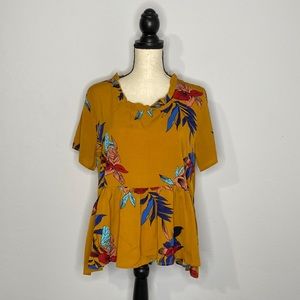 SHEIN Women Relaxed Fit Short Sleeve Floral Babydoll Blouse Top XL EUC